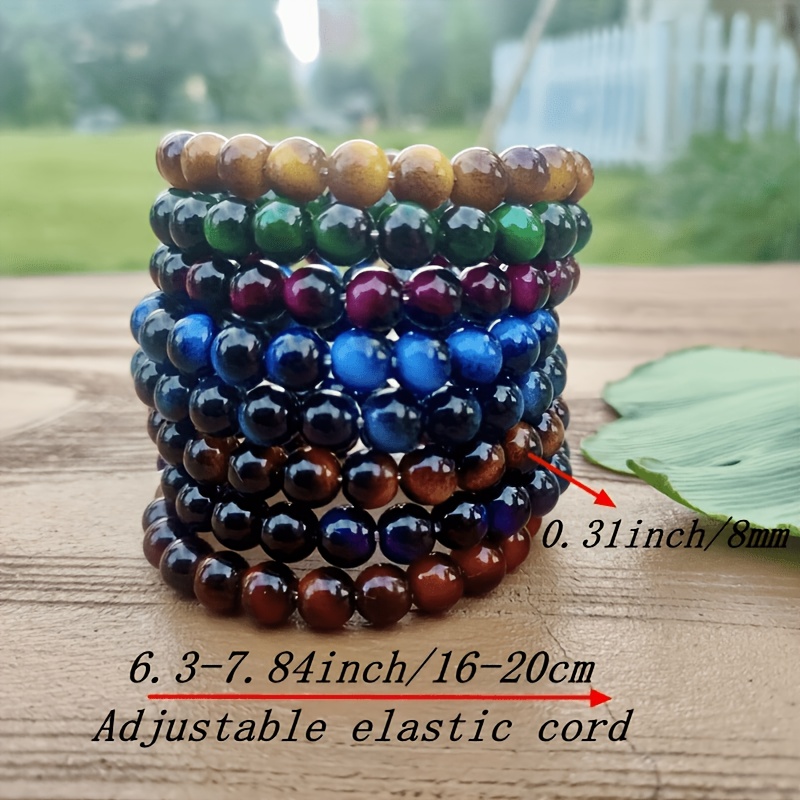 7pcs Tiger's Eye Texture Handmade Beaded Bracelets, Unisex